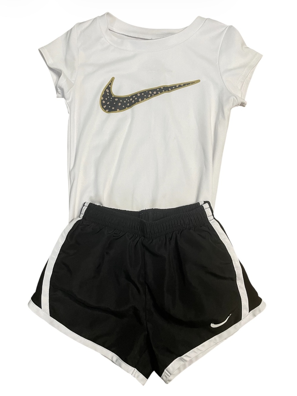 Nike Black Dri-Fit Shorts with White Trim and Matching Top